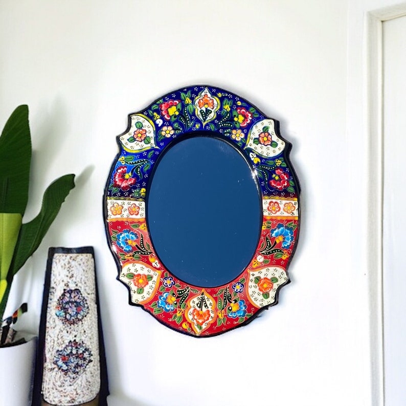Decorative Ceramic Mirror, Handmade Mirror, Wall Mirror, Handmade Ceramic Detailed Mirror, Hanging Wall Mirror, Housewarming Gift Pattern 3