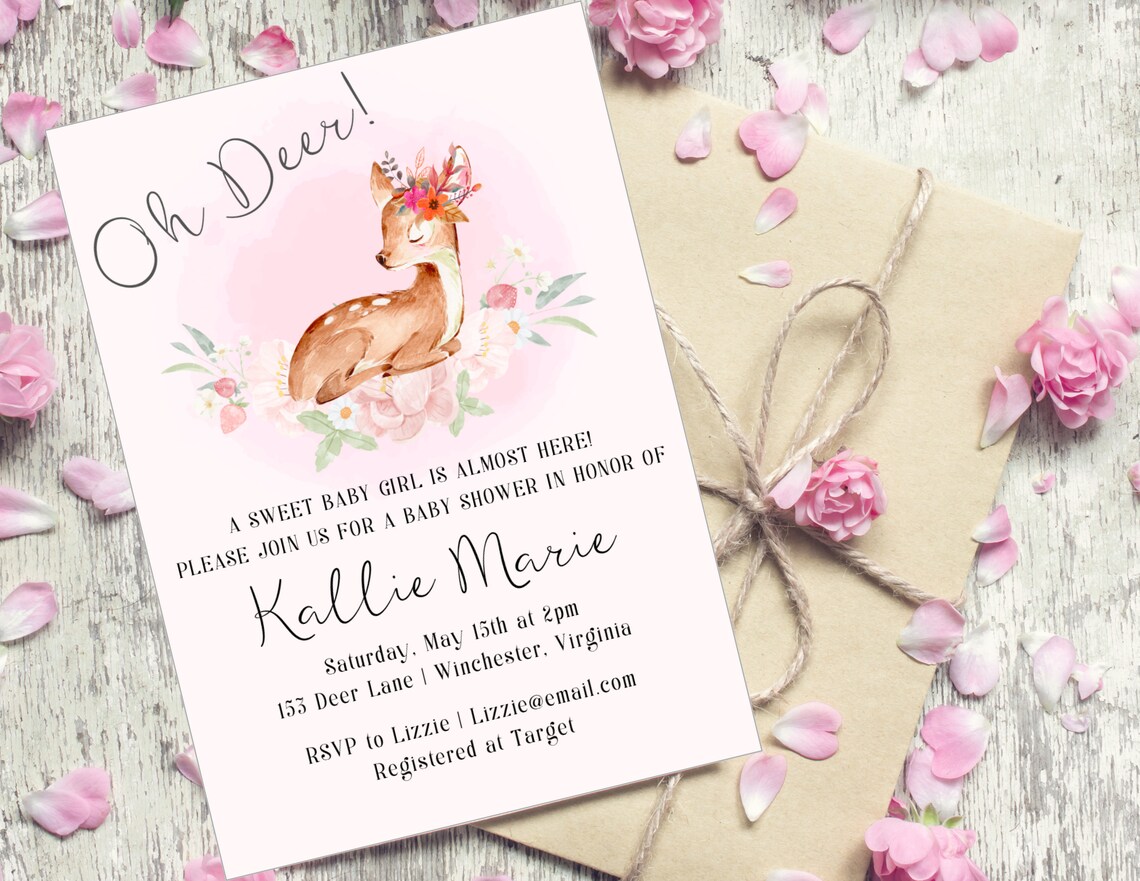 Oh Deer Baby Girl Shower Invitation Printable Digital Etsy
