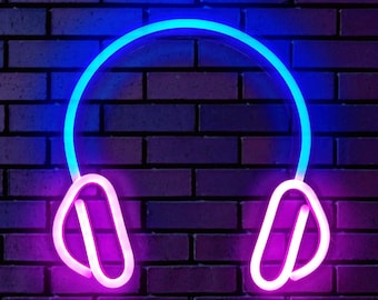 Headphones Neon Sign, Music Studio Decor, LED Neon Light Wall Art