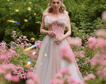 Vestido de gala con corsé: Vestido de fiesta de hadas con mariposa 3D, tallas XS-S