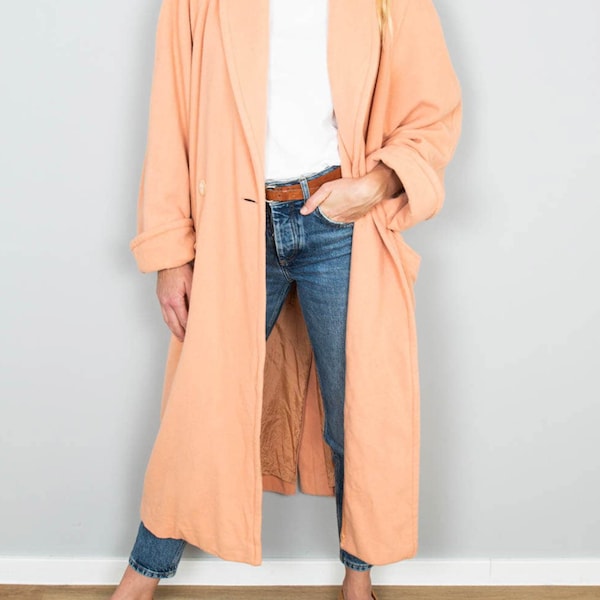 Oversize Vintage Mantel Wolle Kaschmir Wollmantel Apricot 90er Jahre