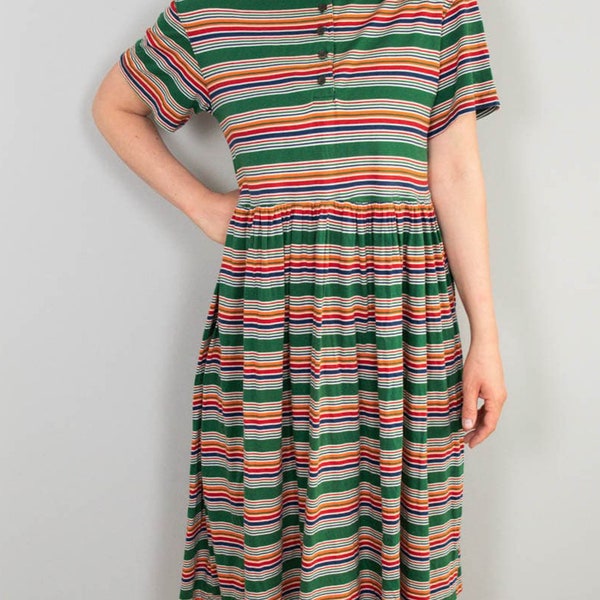 Oilily Kleid Vintage Streifenkleid Kleid Bunt Gestreift Baumwolle 90er Jahre Midikleid