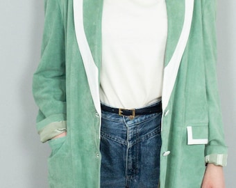 Vintage suede jacket, leather jacket, mint green, 90s
