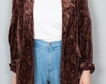 Blazer en velours vintage Blazer Paisley Velvet 90s Coton Marron