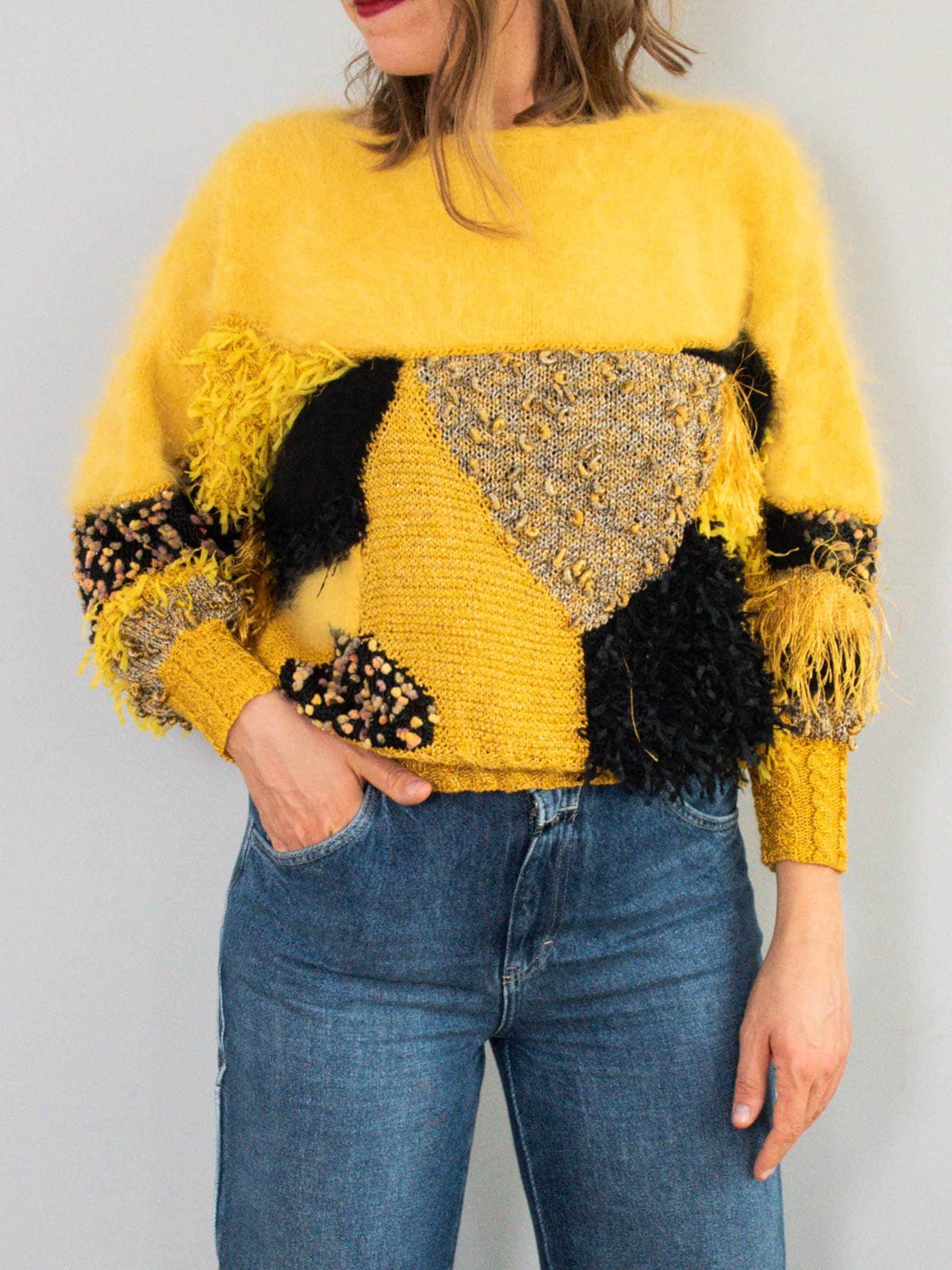 Pull Angora Jaune Ocre Taille M Manches Courtes - Neuf Sans étiquettes, Fabriqué En France