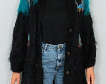 Vintage Cardigan Mohair Schwarz 90er Jahre Mohairjacke