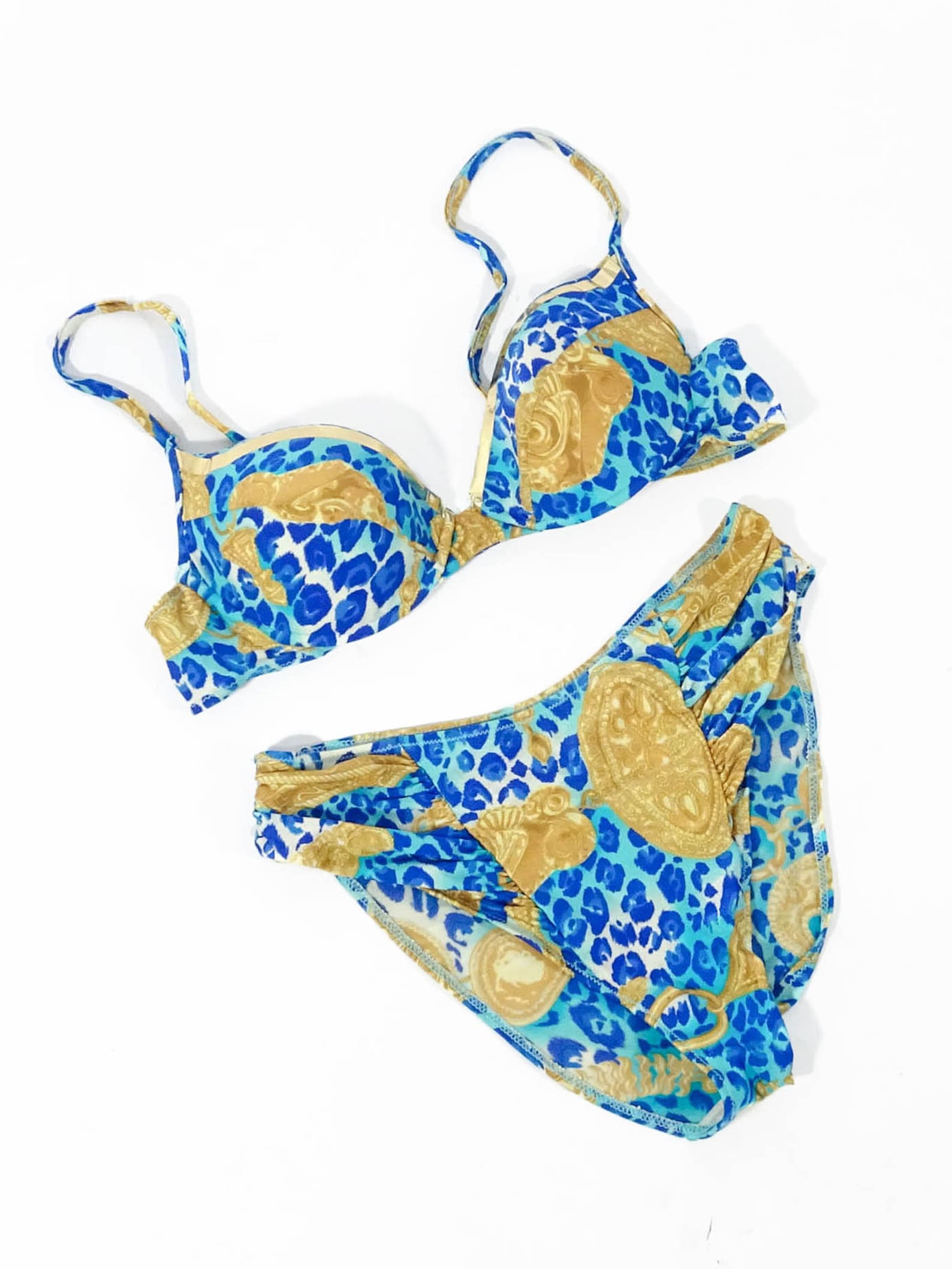 70er Jahre Bikini Vintage Bademode Blau Gold Etsy.de