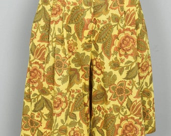 Hosenrock Vintage High Waist Shorts Floral Leinen Baumwolle Gelb  90er Jahre