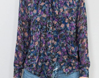 Bogner Schluppenbluse Vintage Bluse Blumen Millefleurs Lila Designermode