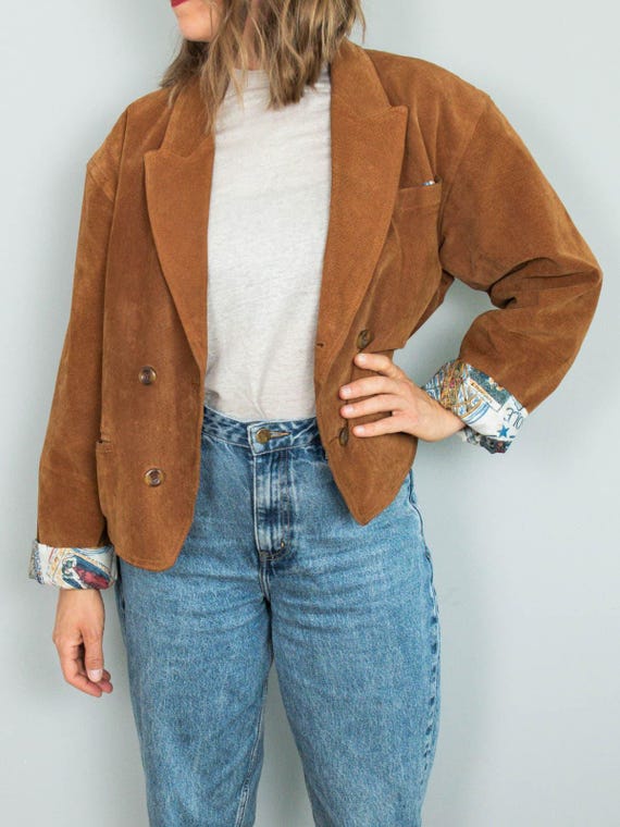 Vintage Wildlederjacke Cropped Lederjacke Braun 90er Jahre