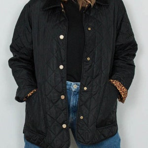 Vintage Reversible Jacket Black Leo Animal Cord Quilted Jacket Leo Jacket 90s