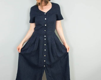 Leinenkleid Vintage Kleid Maxikleid Blau Leinen 90er Jahre