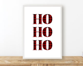 Ho Ho Ho Wall Art Printable, Christmas Wall Art, Buffalo Plaid, Christmas Decor