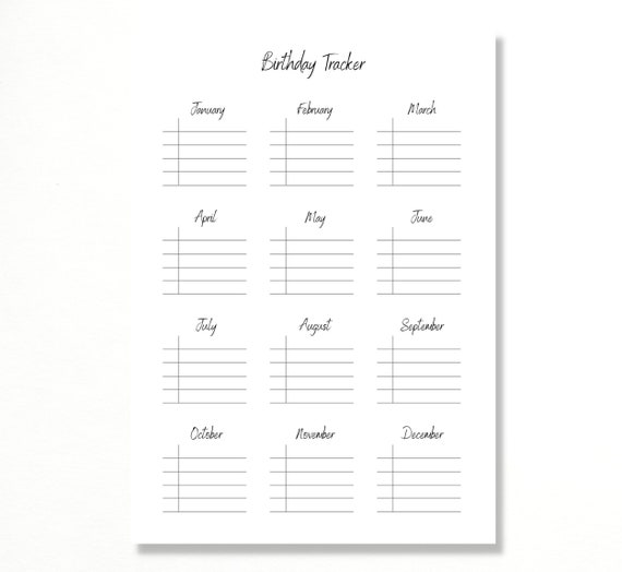 Birthday Tracker Printable Birthday Planner Birthday Log | Etsy