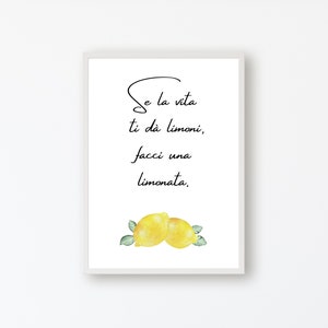 Se la vita ti dà limoni, facci una limonata, Italian Kitchen Wall Art, Lemon Wall Art, Kitchen Decor, Italian Quote
