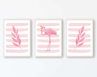 Flamingo Nursery Wall Art, Set of 3 Prints, Nursery Decor, Nursery Print, Child Room Decor