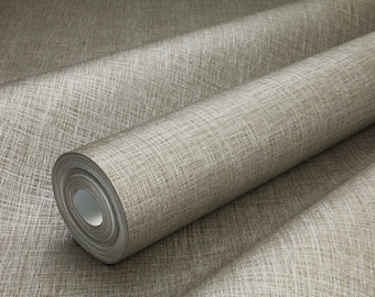 Metallic Linen Texture Wallpaper | Taupe Vinyl Wallcovering