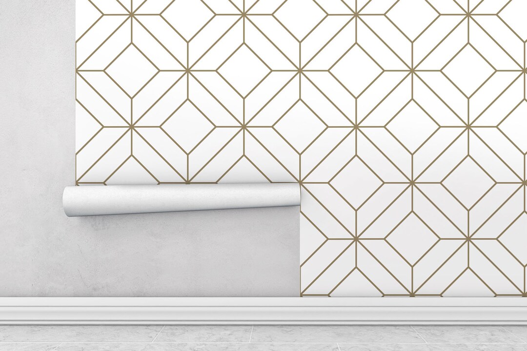 Geometric Wallpaper | Gold Metallic Print, Modern Design - Etsy