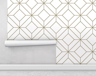 Geometric Wallpaper | Gold Metallic Print, Modern Design