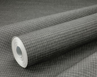 Matte Charcoal Silk Embossed Wallpaper | Modern Grid Design
