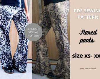 ¡Patrón de costura en pdf para pantalones acampanados! Patrón de costura para principiantes.