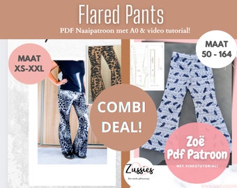 Sewing pattern Flared Pants Combi deal: Adults and children PDF sewing pattern with A0 and video tutorial!