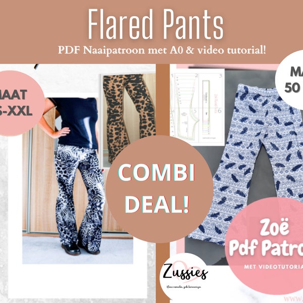 Naaipatroon Flared Pants Combi deal: Volwassenen en kinderen PDF naaipatroon met A0 en video-tutorial!