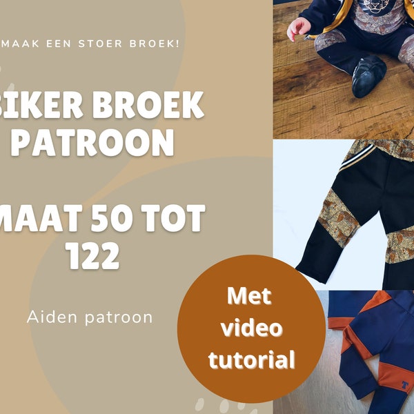 Naaipatroon PDF & A0: Aiden Bikerbroek maat 50 tot 122. Met video tutorial + stappenplan voor het naaien van baby,peuter, kleuter bikerbroek