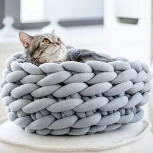 Handwoven Knit Pet Bed,  Durable, Cozy Knitted Pet Bed, Contemporary Cat Pet Bed, Bed For Small Pets