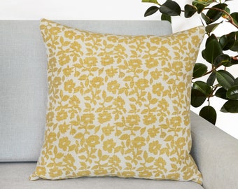 Set of 2 Flora Two Tone Flower Printed Pillow Yellow. Home Décor. Farmhouse Pillow. Botanical Home Accent Pillow 20"x20" - Pillow Cover Only