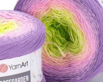 Yarnart Rosegarden Multicolor Cake Yarn, 8.80 Oz, 1093 Yds Shawl Yarn, SUPER FINE Fingering weight yarn 100% Cotton,