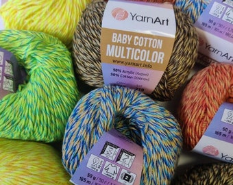 Yarnart Baby Cotton Multicolor- Baby Yarn, Summer Yarn, Amigurumi Yarn, Soft Yarn, 50% Cotton Yarn, 1.76 Oz, 180.44 Yds, 50 gram