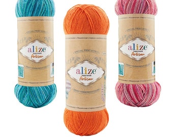 Alize Superwash Artisan, Wollgarn, Sockengarn, Buntes Batikgarn in Multicolor, Socken stricken, Spezieller Print Effekt
