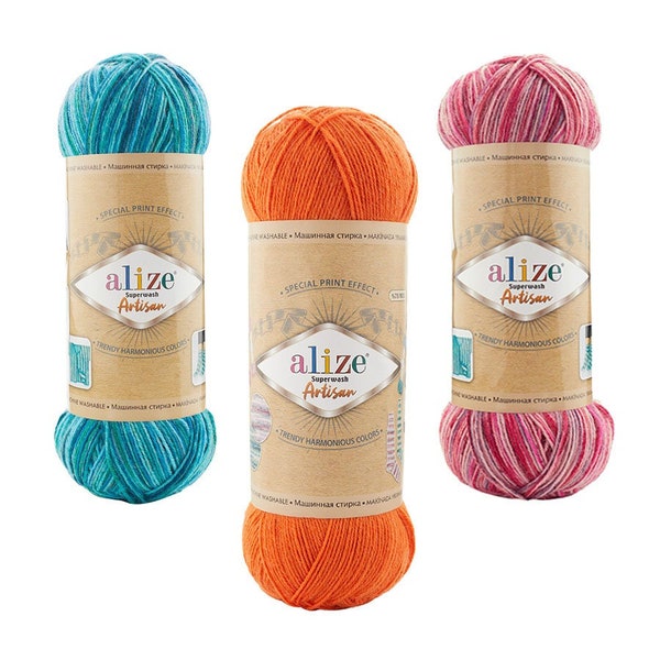 Alize Superwash Artisan, Wool Yarn, Sock Yarn, Colourful multicolor yarn Batik Yarn, Knit Socks, Special Print Effect,Self Stripping Yarn