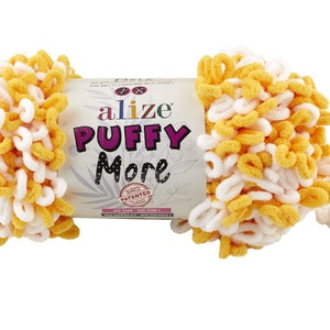 Alize puffy more blanket yarn, velvet yarn, 150 gram yarn, no hook , no neddle, new yarn, puffy yarn, bulky yarn, finger yarn