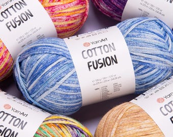 Yarnart Cotton Fusion -100 gram 225 mt  Multicolor Knitting Yarn, Summer Yarn, Accessories Yarn, Crochet Yarn,  100% Cotton