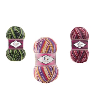 Comfortsokken Alize Superwash, wollen garen, veelkleurig garen, batikgaren, sokkengaren, etnogaren, dekengaren, zelfstrepen sokkengaren,