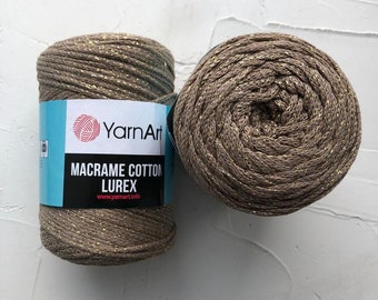 Yarnart Macrame Cotton Lurex  Macrame Cord, Crochet Macrame, Macrame Bag, Metallic Macrame Rug, 75% Cotton Macrame, 250 gram