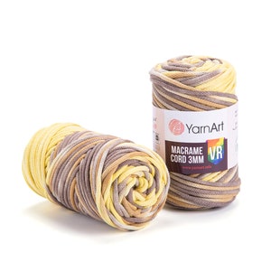 Yarnart Macrame Cord 3 mm VR - Multicolor Macrame Cord, Macrame Rope,  Crochet, Macrame Bag, Macrame Rug, 60% Cotton,250 gram