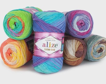 Alize Cotton Gold Batik Multicolor  yarn, 100 grams, 330 meters, crochet, baby cotton yarn, cotton amigurumi yarns Amigurumi doll yarns