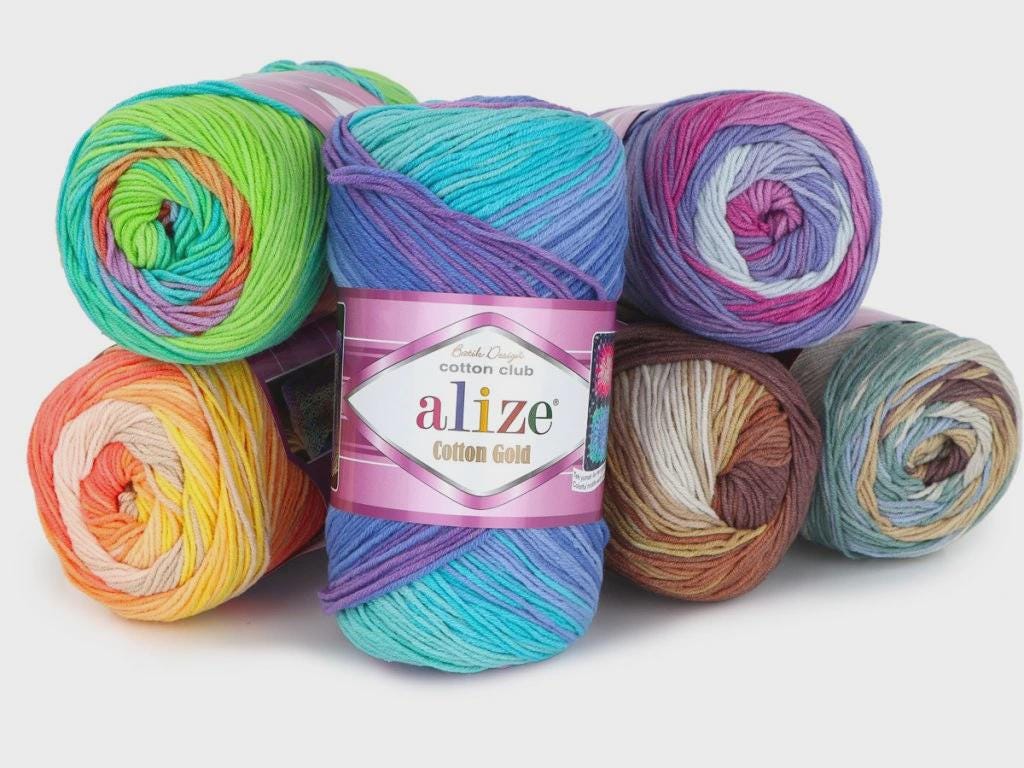 Alize Cotton Gold Batik Multicolor Yarn, 100 Grams, 330 Meters, Crochet ...