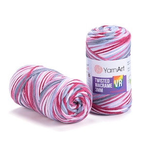Yarnart Twisted Macrame 3mm VR -  Macrame Rope, 80% Cotton Macrame, Bag, Combed Macrame, 8.80 Oz, 213.25 Yds, Colourful Batik  Macrame Cord,