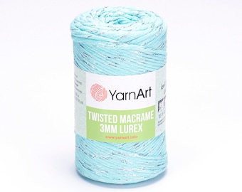 Yarnart Twisted Macrame 3mm Lurex -  78% Cotton Macrame Rope, Metallic Macrame, Combed Macrame, 8.80 Oz, 207.78 Yds,Glittery Macrame Cord,