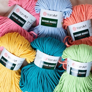 Yarnart Macrame Braided  Macrame, Macrame Cord, Macrame Rope, Crochet Macrame, Macrame Bag, Macrame Rug, 250 gram