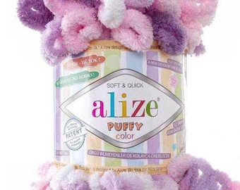 Alize puffy color blanket yarn, velvet yarn, easy knitting yarn, no hook , no neddle,bulky yarn, finger yarn