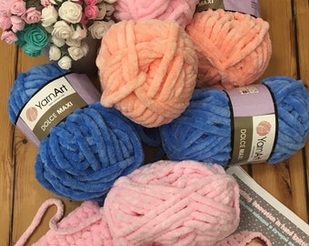 Yarnart Dolce Maxi - Velvet Knitting Yarn 7.04 Oz, 76.55 Yds Super Bulky, Velvet Yarn, Soft Yarn, Blanket Yarn, Plush Yarn, MicroPolyester,