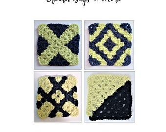 Granny Squares, Crochet, Four Unique, Diamond Granny, X Granny, Crossing Lines Granny, 2 Color Granny, Crochet Pattern, PDF