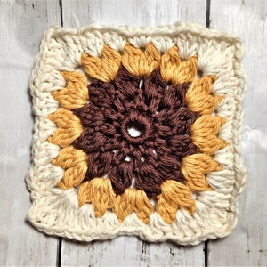 Rustic Sunflower Granny Square Crochet Pattern, Crochet Sunflower, PDF Digital Pattern
