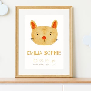 Poster di nascita personalizzato per le camerette dei bambini come download digitale | Acquerello Coniglio | Regalo per la nascita per genitori e nonni
