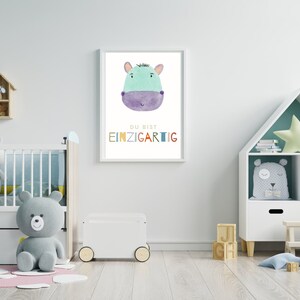 Digitales Aqarellposter für Kinderzimmer & Spielzimmer | Du bist einzigartig | Als Geschenk für Baby, Eltern, Kinder